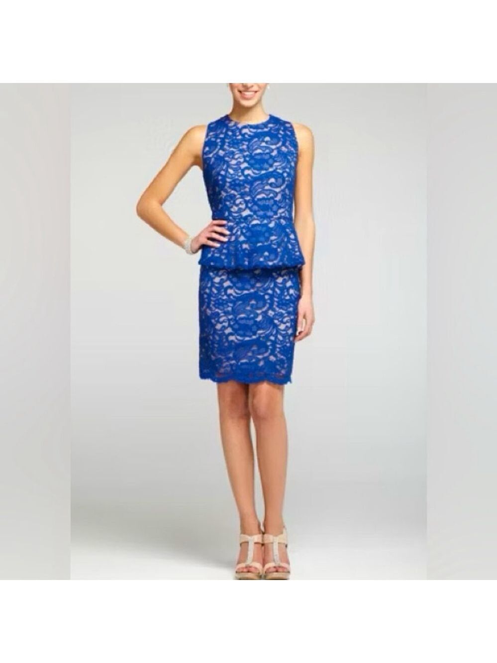 * XSCAPE Sleeveless All Over Lace Short Peplum Dress Size 10